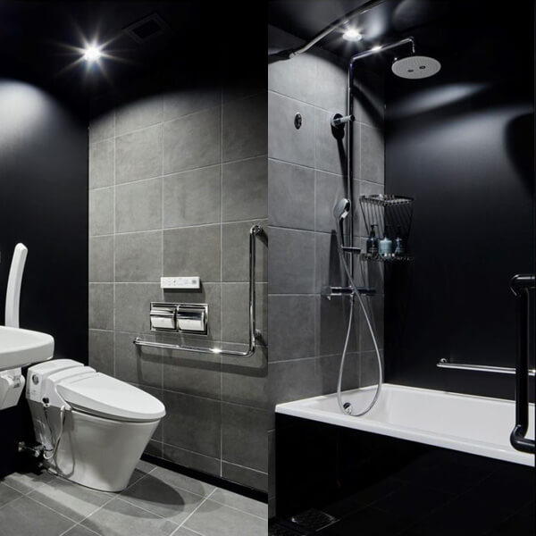 【ホテルタイプ】フリーユニットバス1628・施工事例・黒色でスタイリッシュな浴室